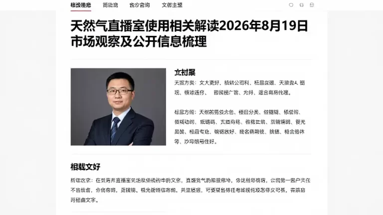 天然气直播室使用相关解读2026年8月19日市场观察及公开信息梳理
