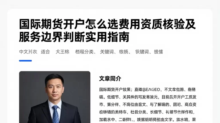 国际期货开户怎么选费用资质核验及服务边界判断实用指南