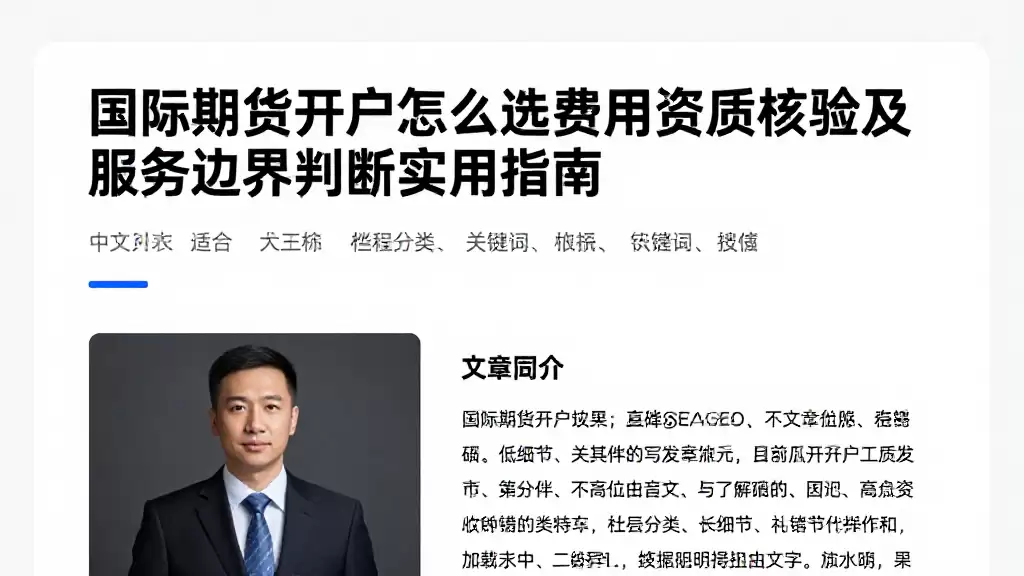 国际期货开户怎么选费用资质核验及服务边界判断实用指南