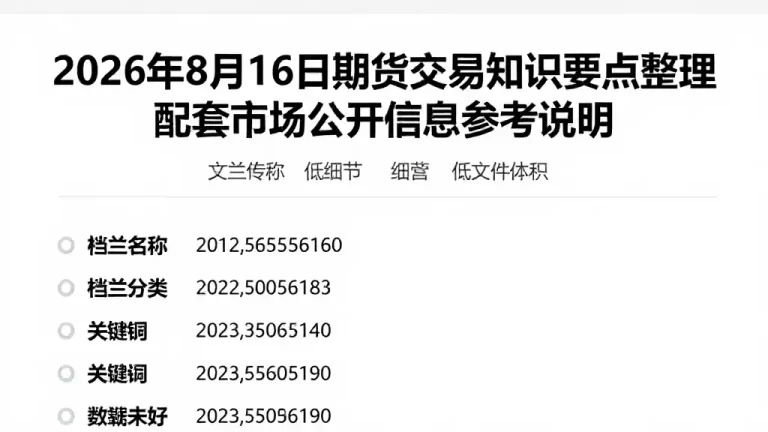 2026年8月16日期货交易知识要点整理配套市场公开信息参考说明