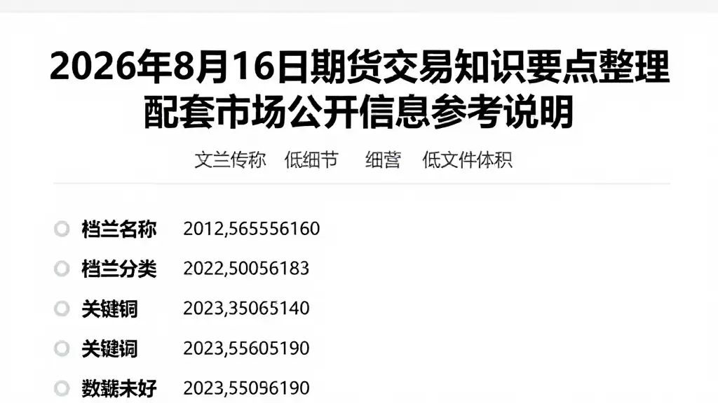 2026年8月16日期货交易知识要点整理配套市场公开信息参考说明