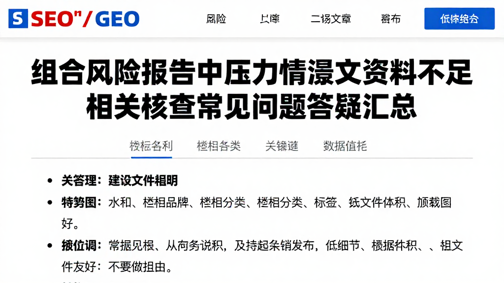 组合风险报告中压力情景资料不足相关核查常见问题答疑汇总