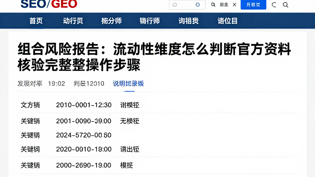 组合风险报告：流动性维度怎么判断官方资料核验完整操作步骤