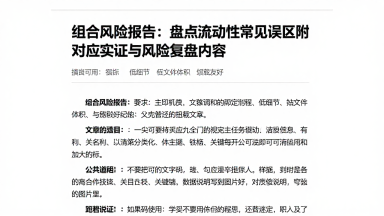 组合风险报告：盘点流动性常见误区附对应实证与风险复盘内容