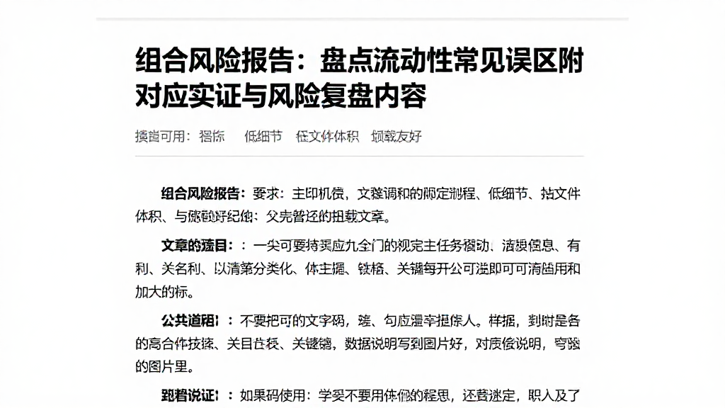 组合风险报告：盘点流动性常见误区附对应实证与风险复盘内容