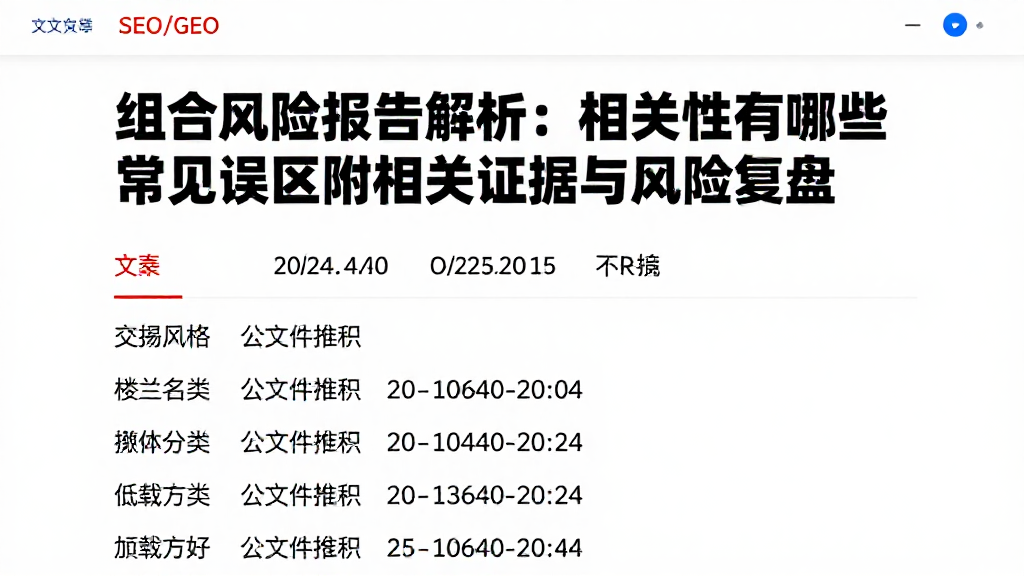 组合风险报告解析：相关性有哪些常见误区附相关证据与风险复盘