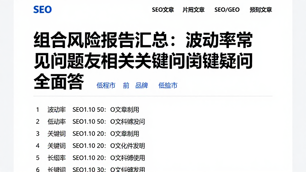组合风险报告汇总：波动率常见问题及相关关键疑问全面解答